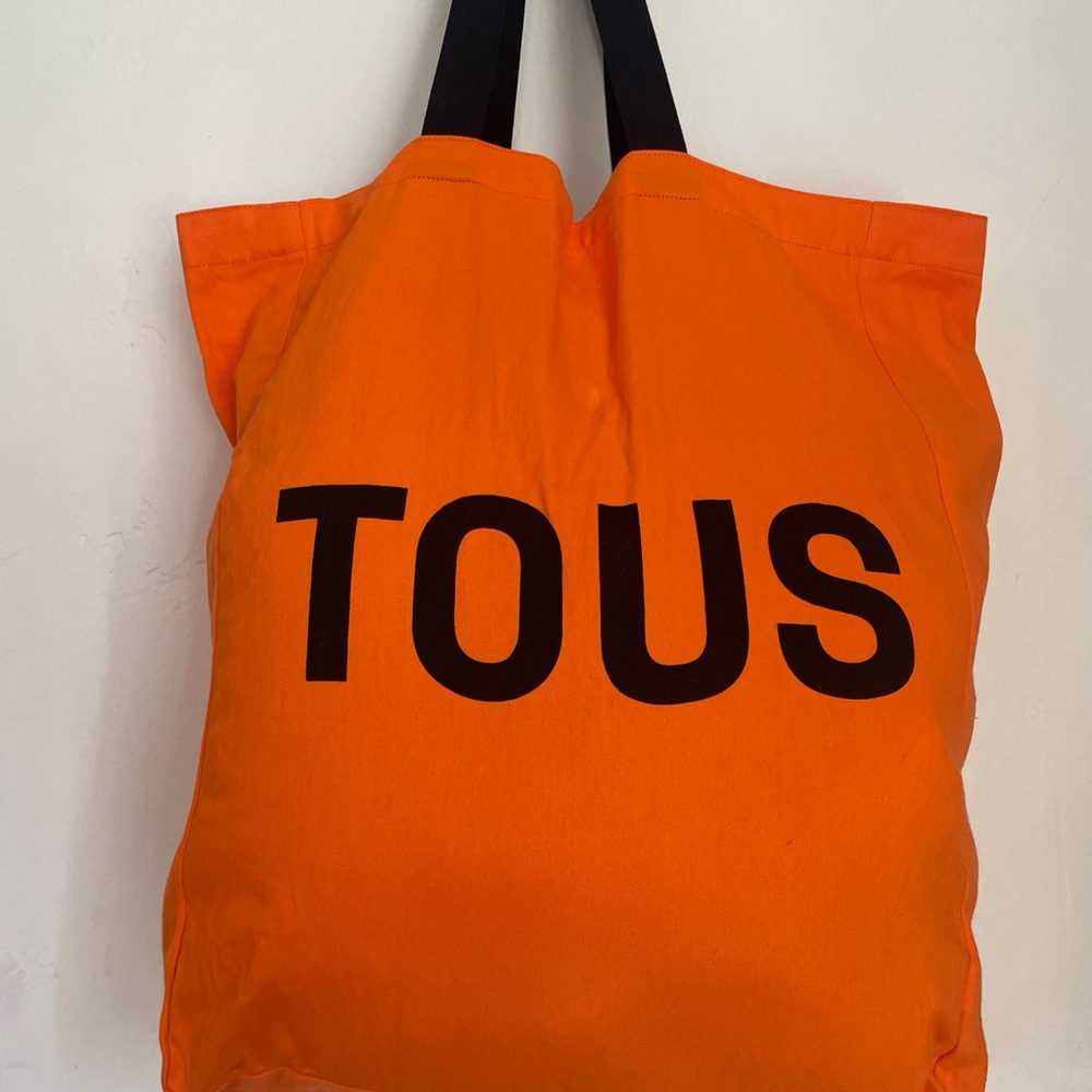 Tous Orange Canvas Tote with Black TOUS Logo